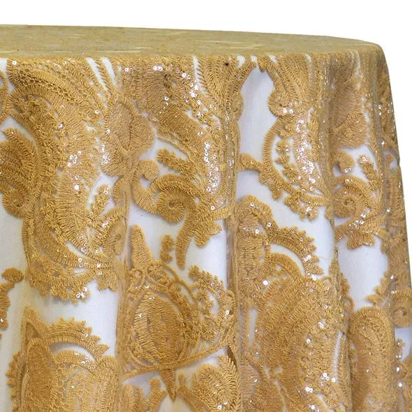 4pcs - Princess Lace Table Linen 90" Round - Gold