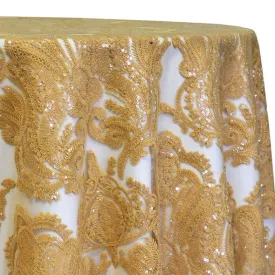 4pcs - Princess Lace Table Linen 90" Round - Gold