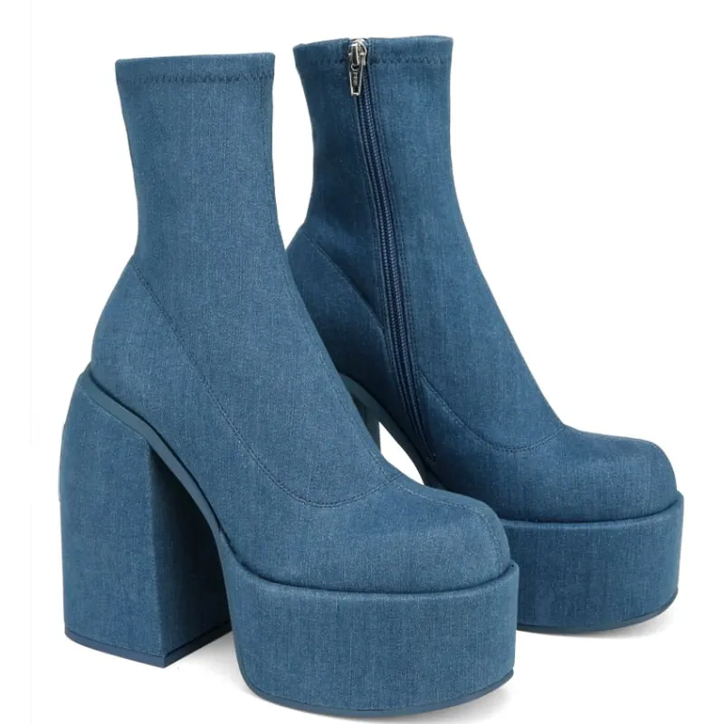 Ankle Boots Women Fashion High Platform Shaped High Heel Boots Chunky Heels Zipper Designer Shoes 44 Platform Shoes Women Shoes