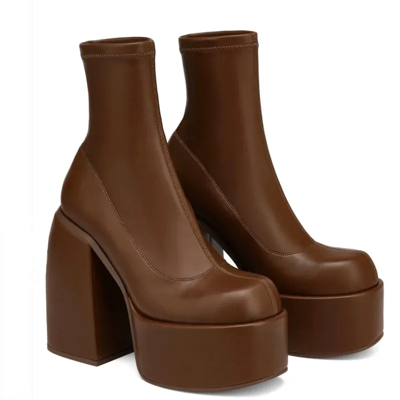 Ankle Boots Women Fashion High Platform Shaped High Heel Boots Chunky Heels Zipper Designer Shoes 44 Platform Shoes Women Shoes