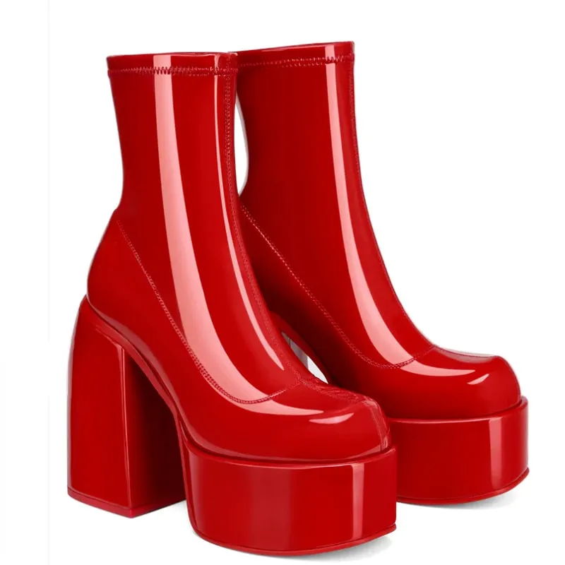 Ankle Boots Women Fashion High Platform Shaped High Heel Boots Chunky Heels Zipper Designer Shoes 44 Platform Shoes Women Shoes