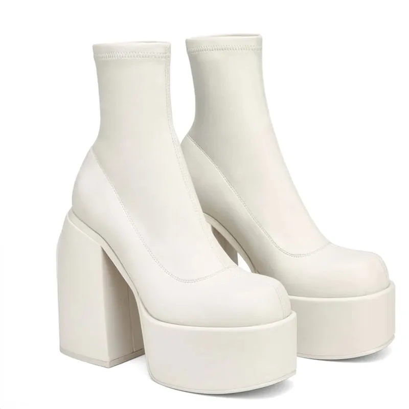 Ankle Boots Women Fashion High Platform Shaped High Heel Boots Chunky Heels Zipper Designer Shoes 44 Platform Shoes Women Shoes