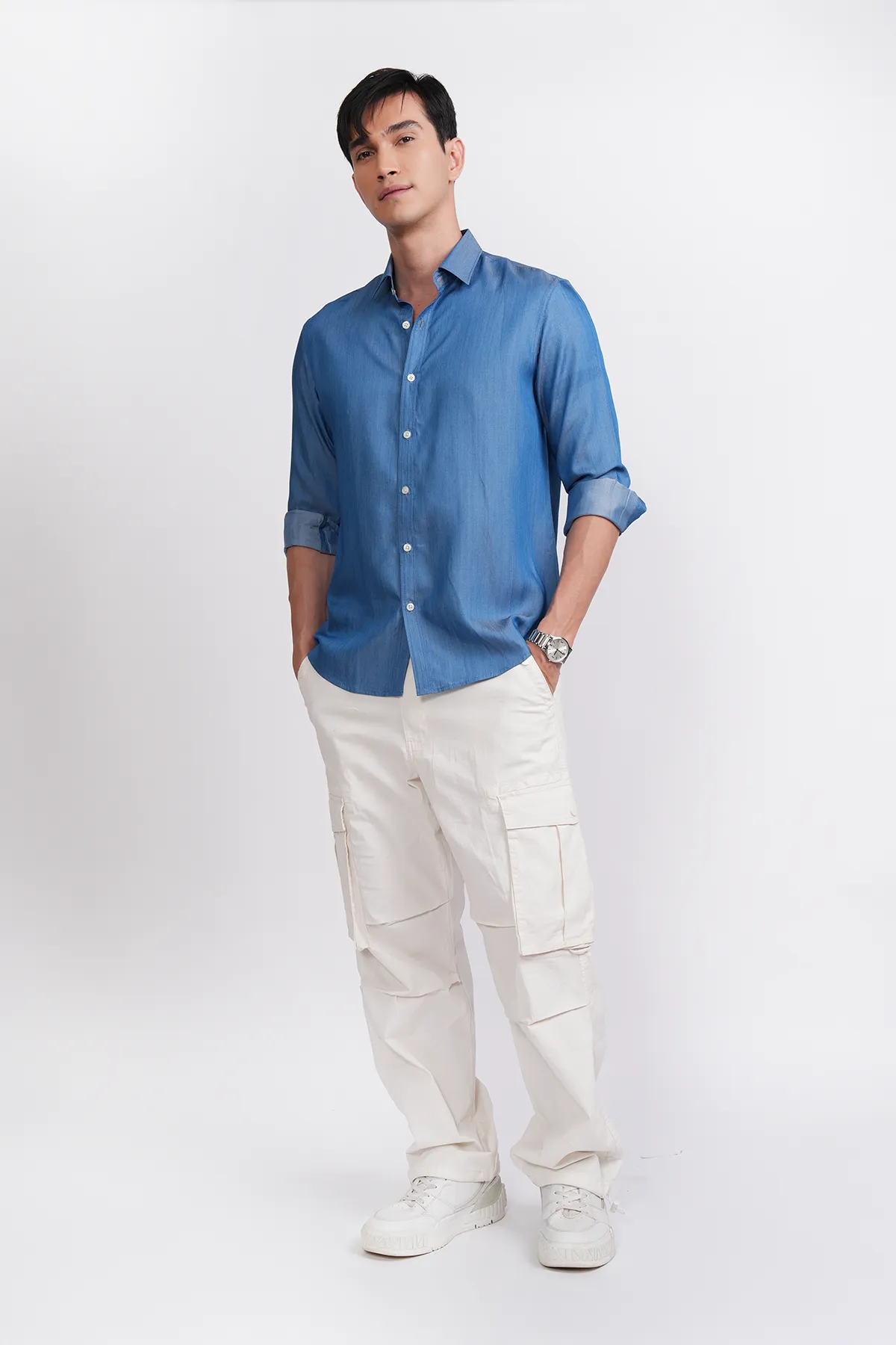 Blue denim relaxed fit shirt