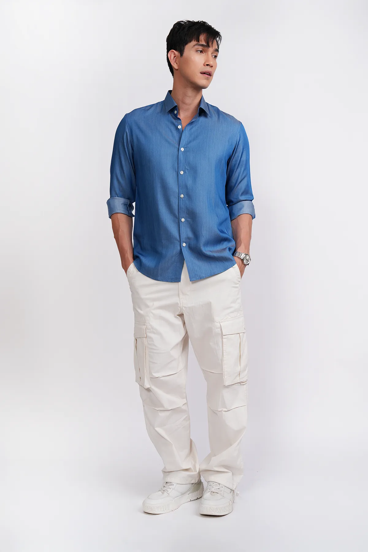 Blue denim relaxed fit shirt