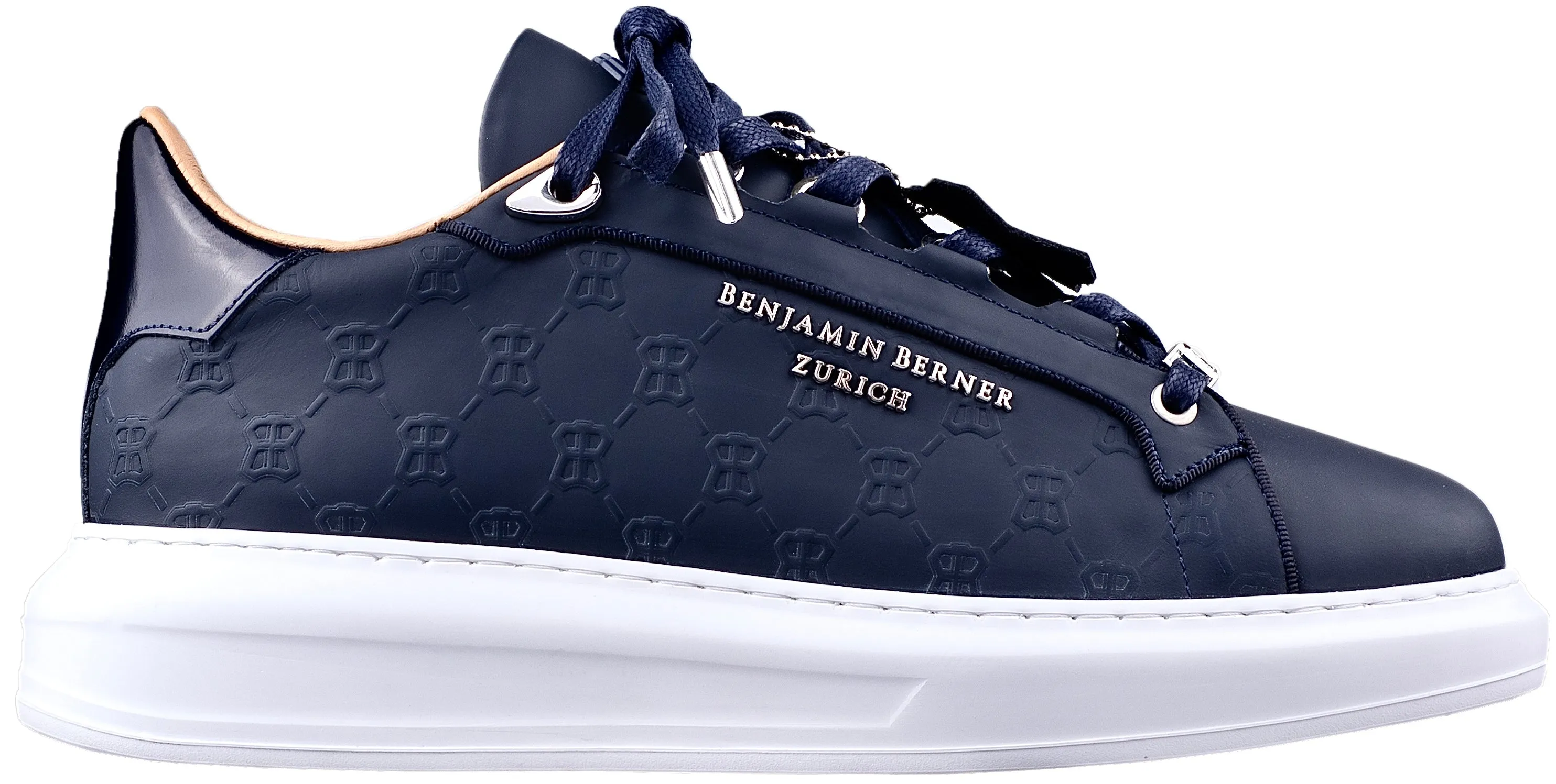 BNJ ACHILLE MI BLUE NAVY MONOGRAM EMBOSSED MATT NAPPA
