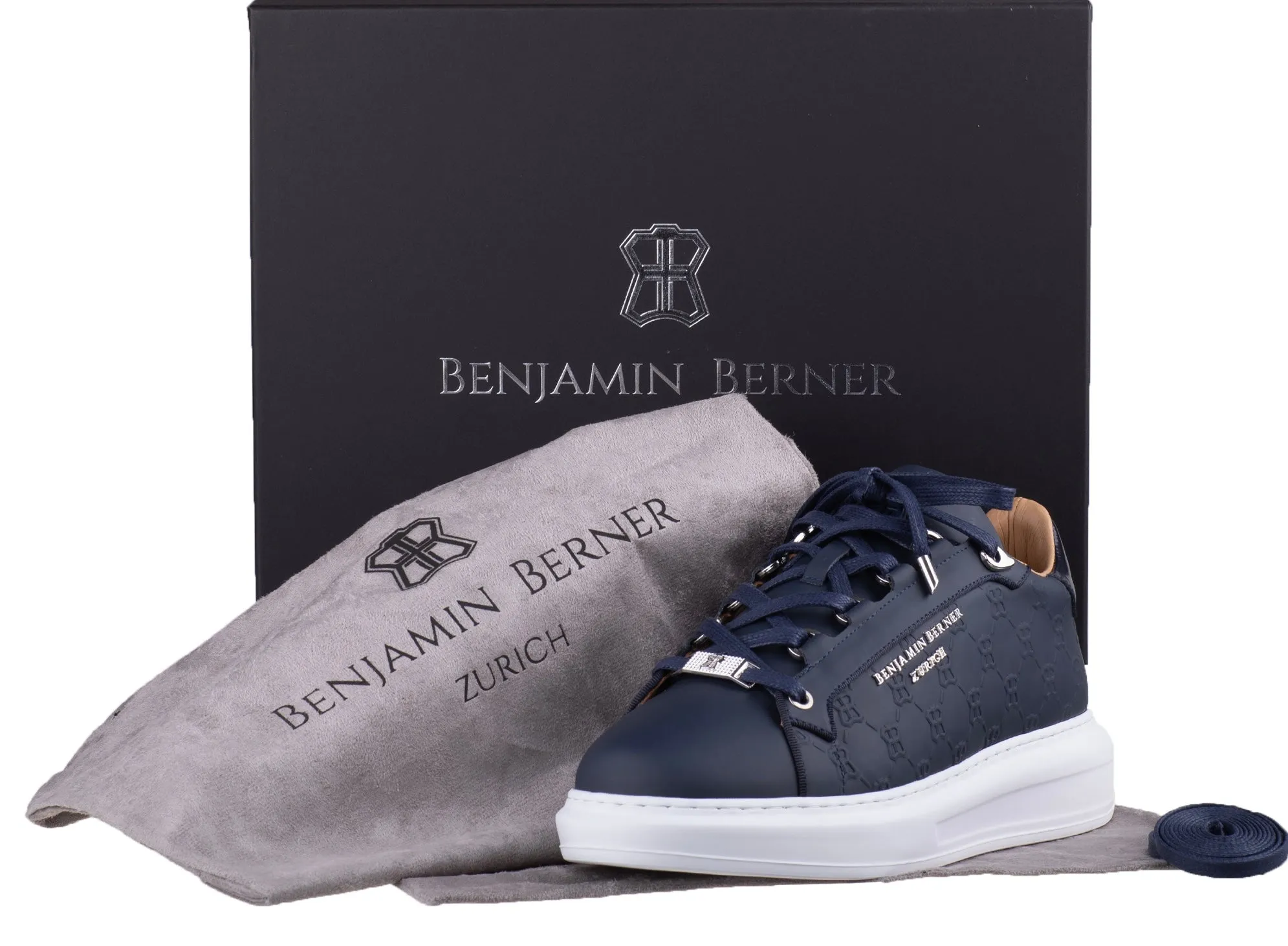 BNJ ACHILLE MI BLUE NAVY MONOGRAM EMBOSSED MATT NAPPA
