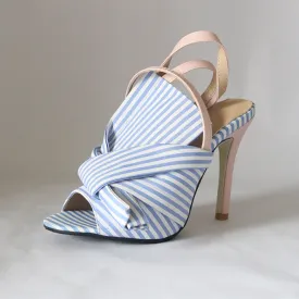 Bow One Line Striped Color Matching Fashion High Heel Fish Mouth Sandals