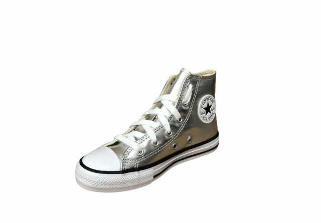Converse scarpa sneakers alta alla caviglia da bambina Ctas Hi Metallic G 670179C argento metallico