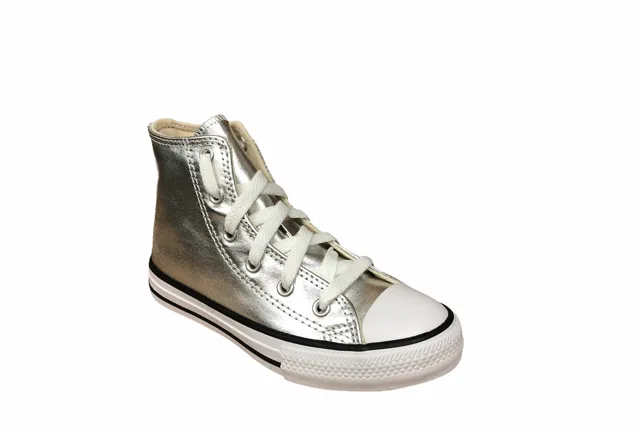 Converse scarpa sneakers alta alla caviglia da bambina Ctas Hi Metallic G 670179C argento metallico