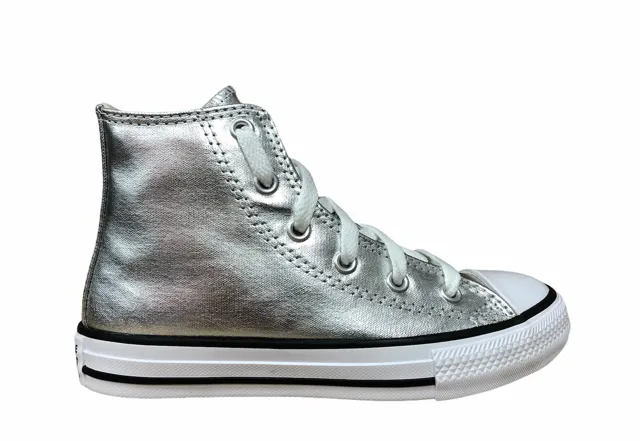 Converse scarpa sneakers alta alla caviglia da bambina Ctas Hi Metallic G 670179C argento metallico