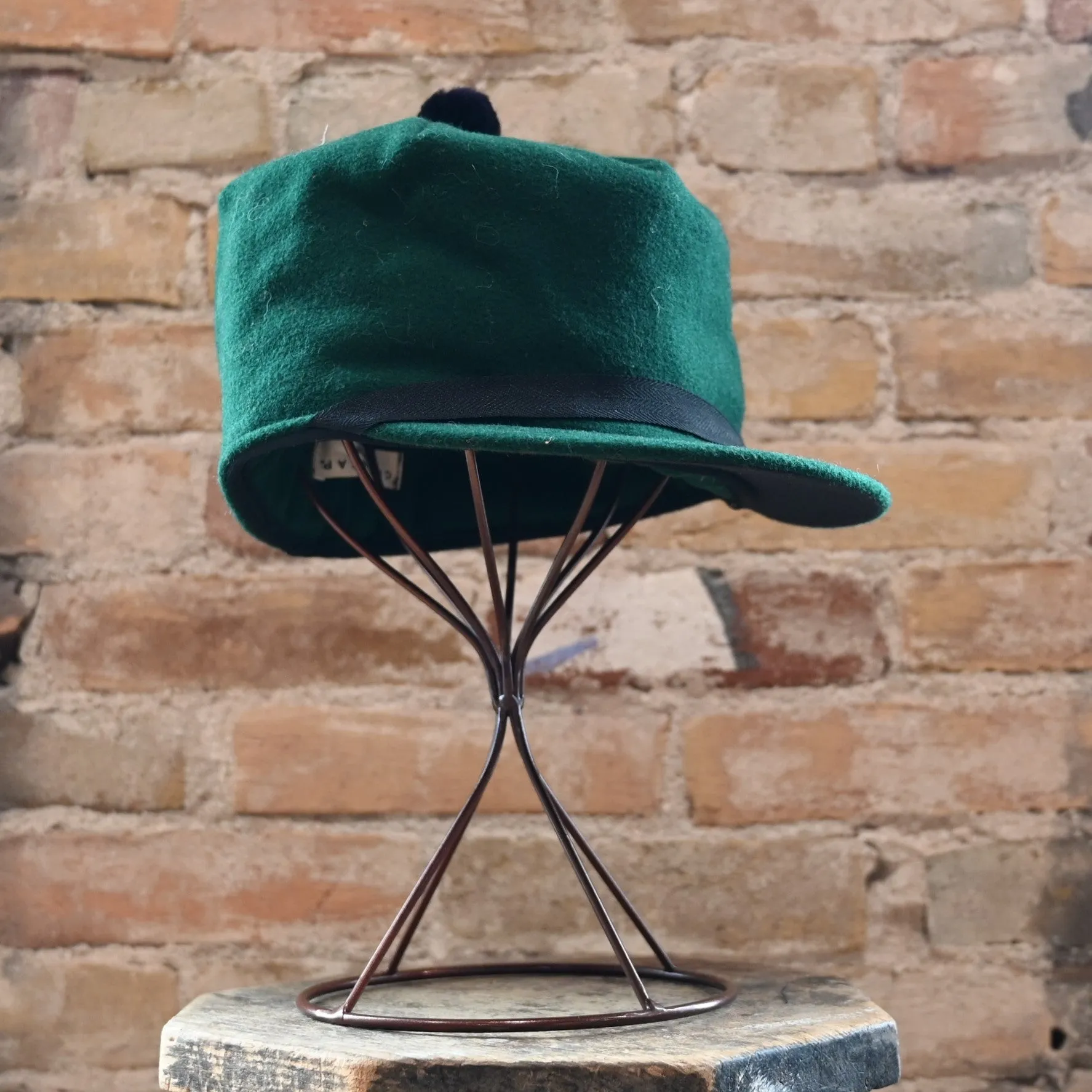 Crown Cap Solid Green Wool Blend Melton Stockman Cap