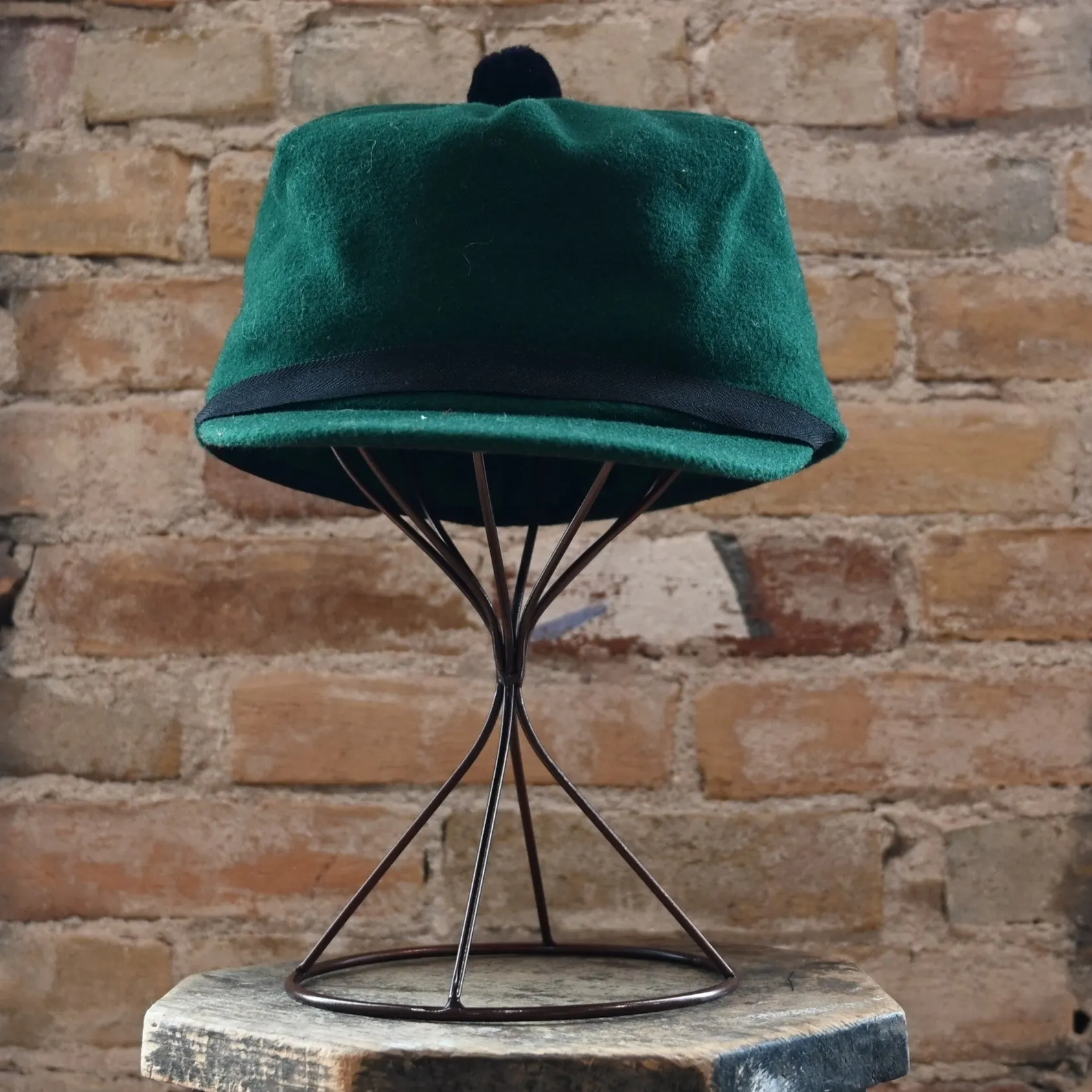 Crown Cap Solid Green Wool Blend Melton Stockman Cap