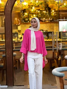 Fushia High Low Linen Top