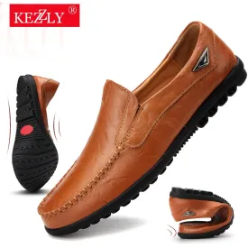 Genuine Leather Men Casual Shoes KEZZLY Brand 2021 Mens Loafers Moccasins Breathable Slip on Black Driving Shoes Plus Size 37-47