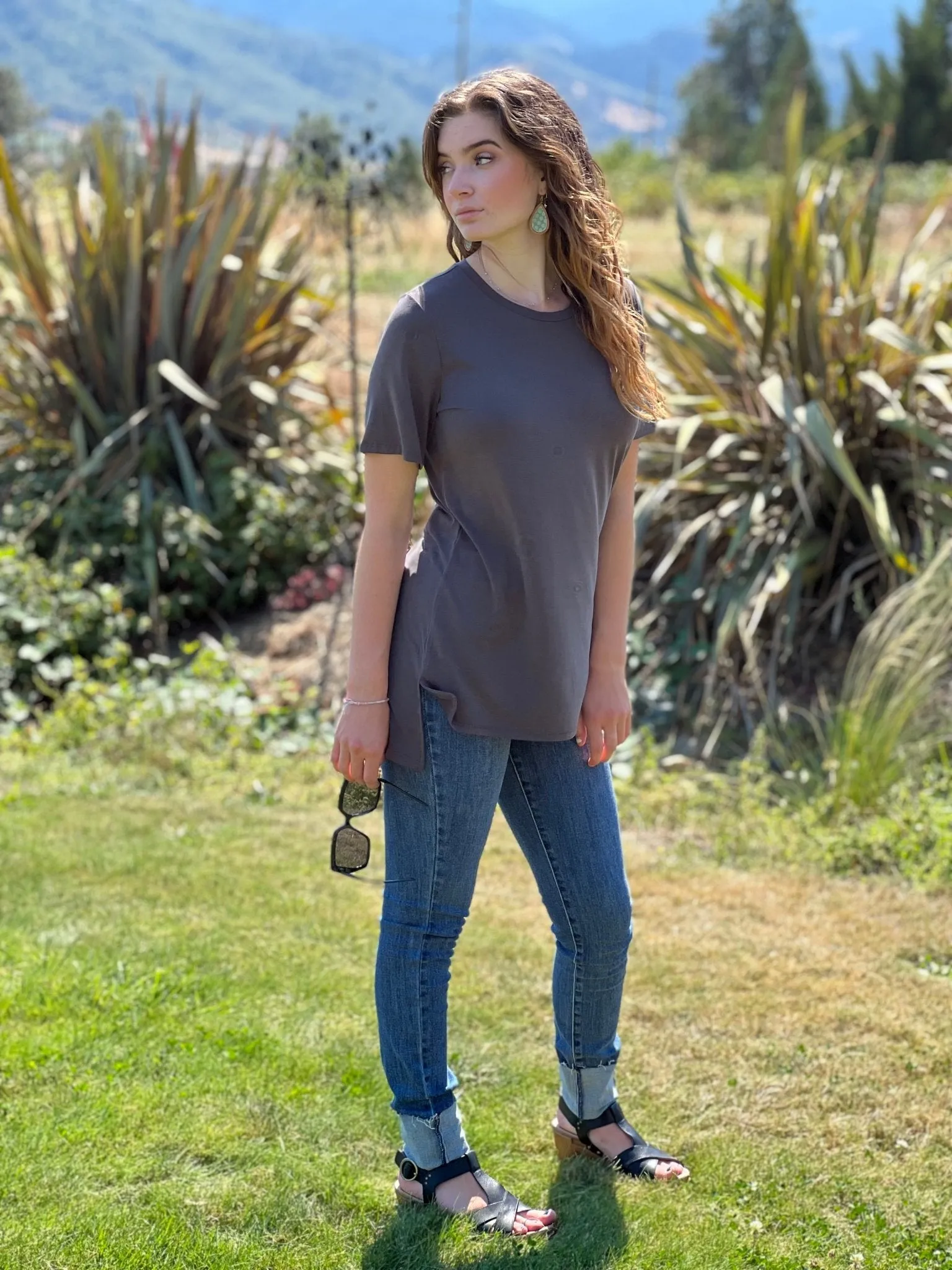 Hi-Low Short-Sleeve Top - Ash Grey, Bone, Black