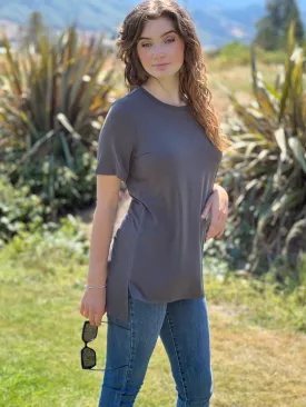 Hi-Low Short-Sleeve Top - Ash Grey, Bone, Black