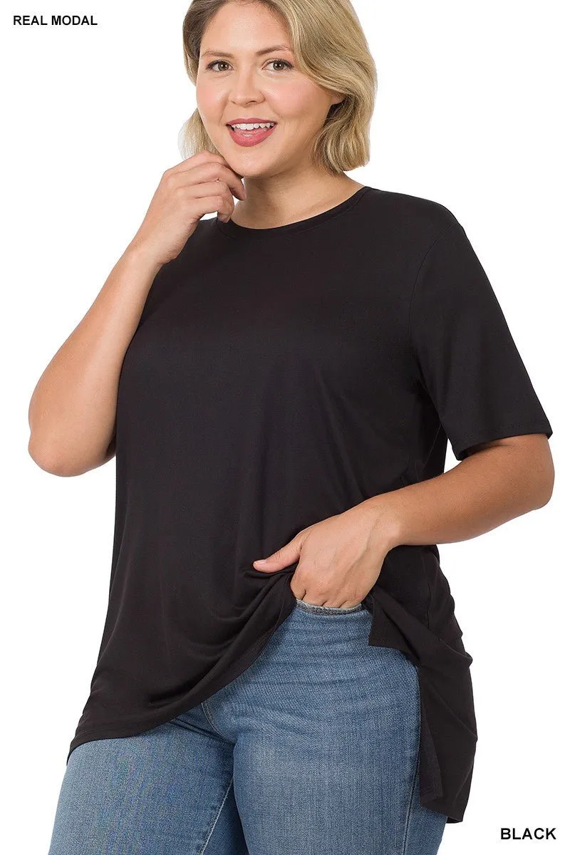 Hi-Low Short-Sleeve Top - Ash Grey, Bone, Black