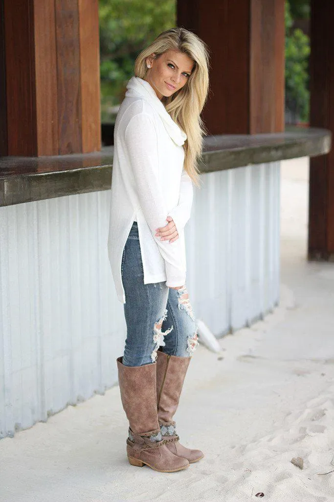 Ivory Turtle Neck High-Low Top