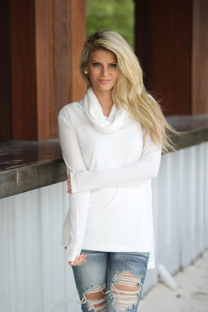 Ivory Turtle Neck High-Low Top