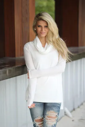 Ivory Turtle Neck High-Low Top