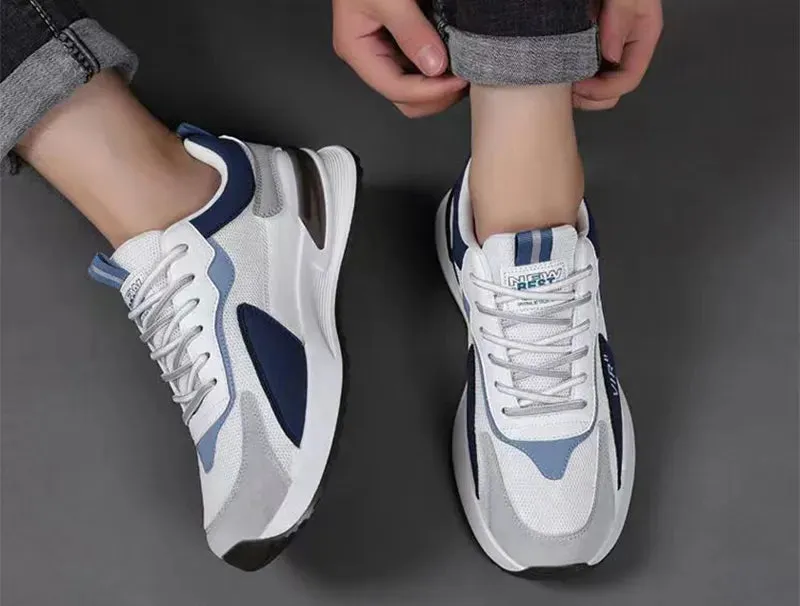Men's Color Block Mesh Shoes Fashion Casual Lace-up Sneakers Outdoor Breathable Running Sports Shoes