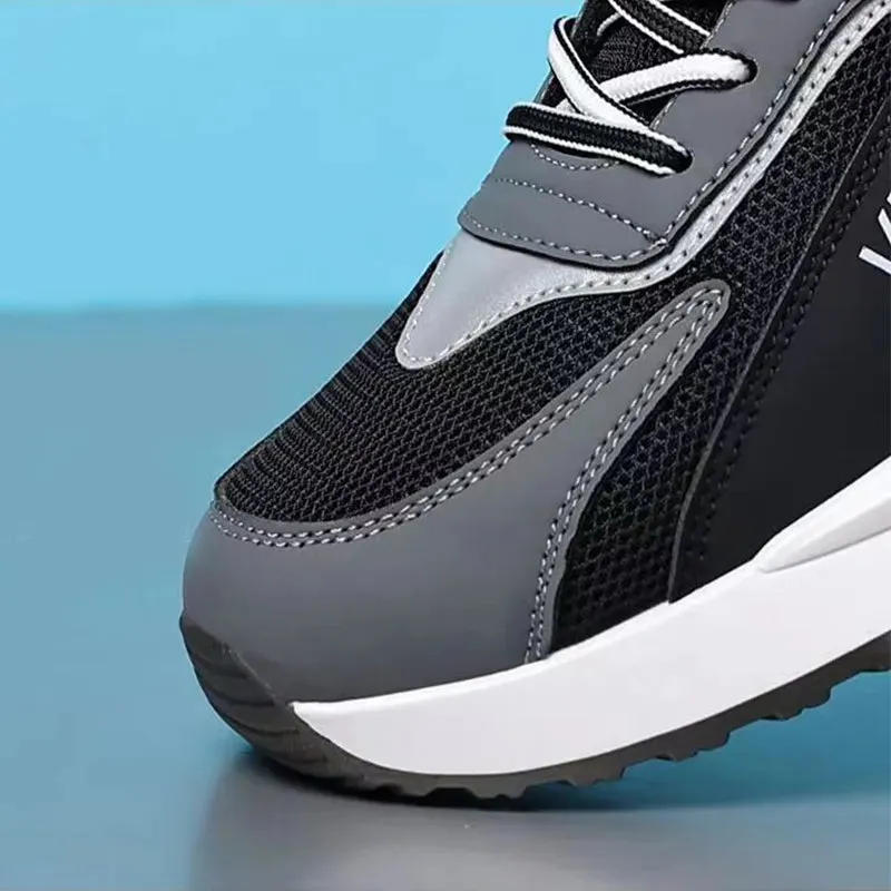 Men's Color Block Mesh Shoes Fashion Casual Lace-up Sneakers Outdoor Breathable Running Sports Shoes