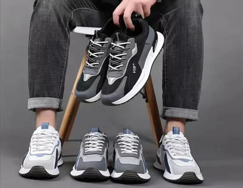 Men's Color Block Mesh Shoes Fashion Casual Lace-up Sneakers Outdoor Breathable Running Sports Shoes