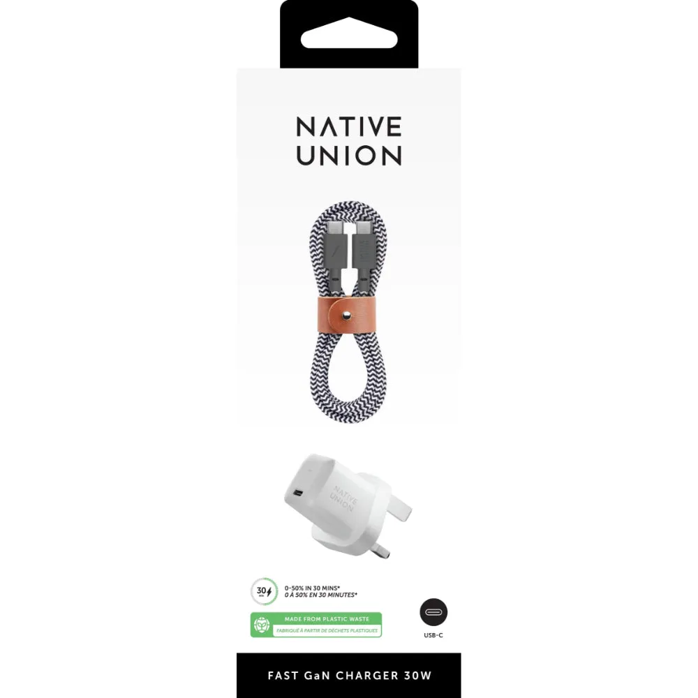 NATIVE UNION Bundle Fast GaN Charger 30W & 1.2M C To C Cable White Zebra