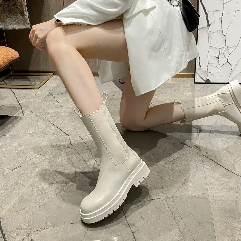 New Luxury Chelsea Boots Women Ankle Boots Chunky Winter Shoes Platform Ankle Boots Slip on Chunky Heel  Boot Brand Designer
