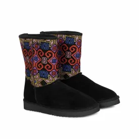 Saint G Multi Embroidered Black Suede Leather Snug Boots