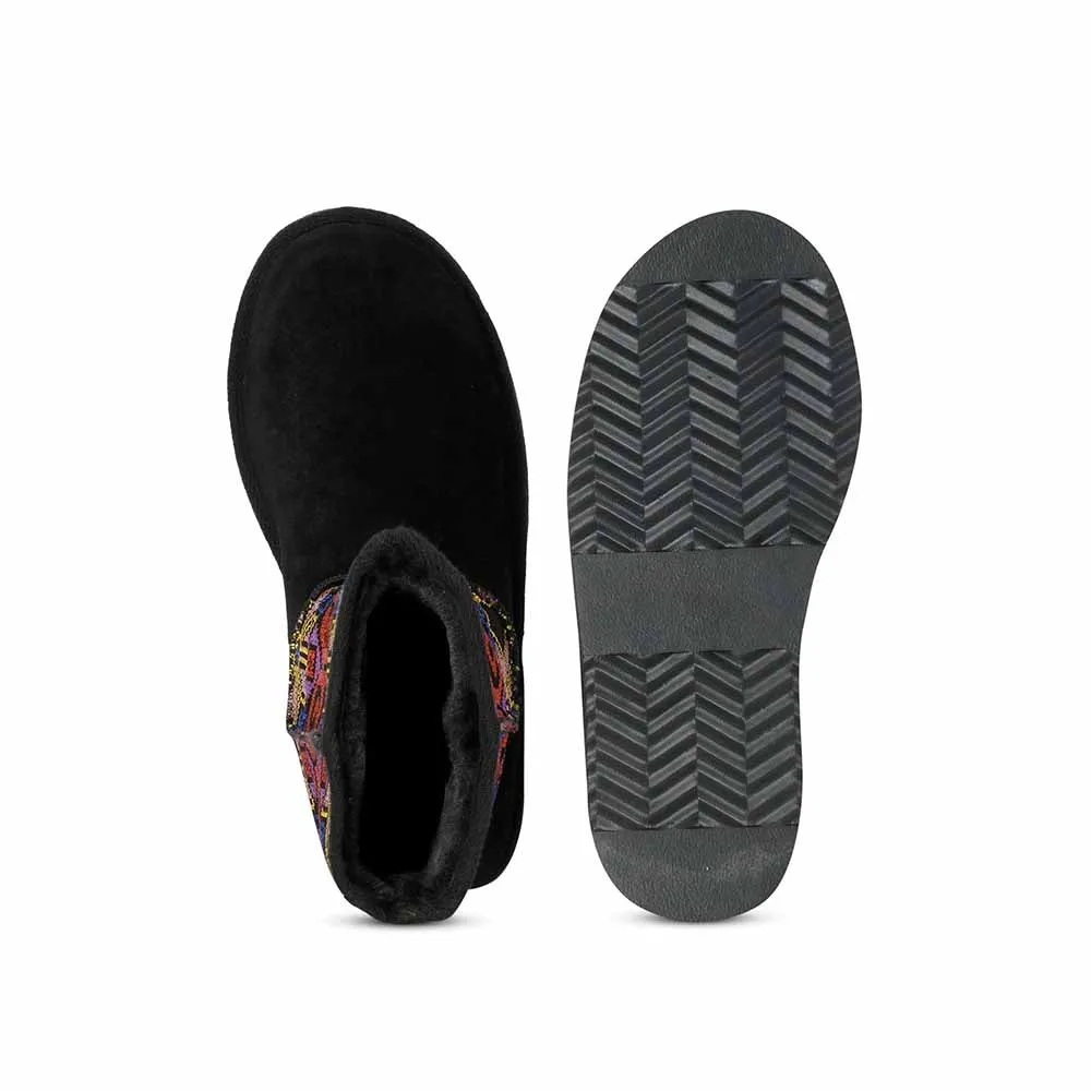 Saint G Multi Embroidered Black Suede Leather Snug Boots