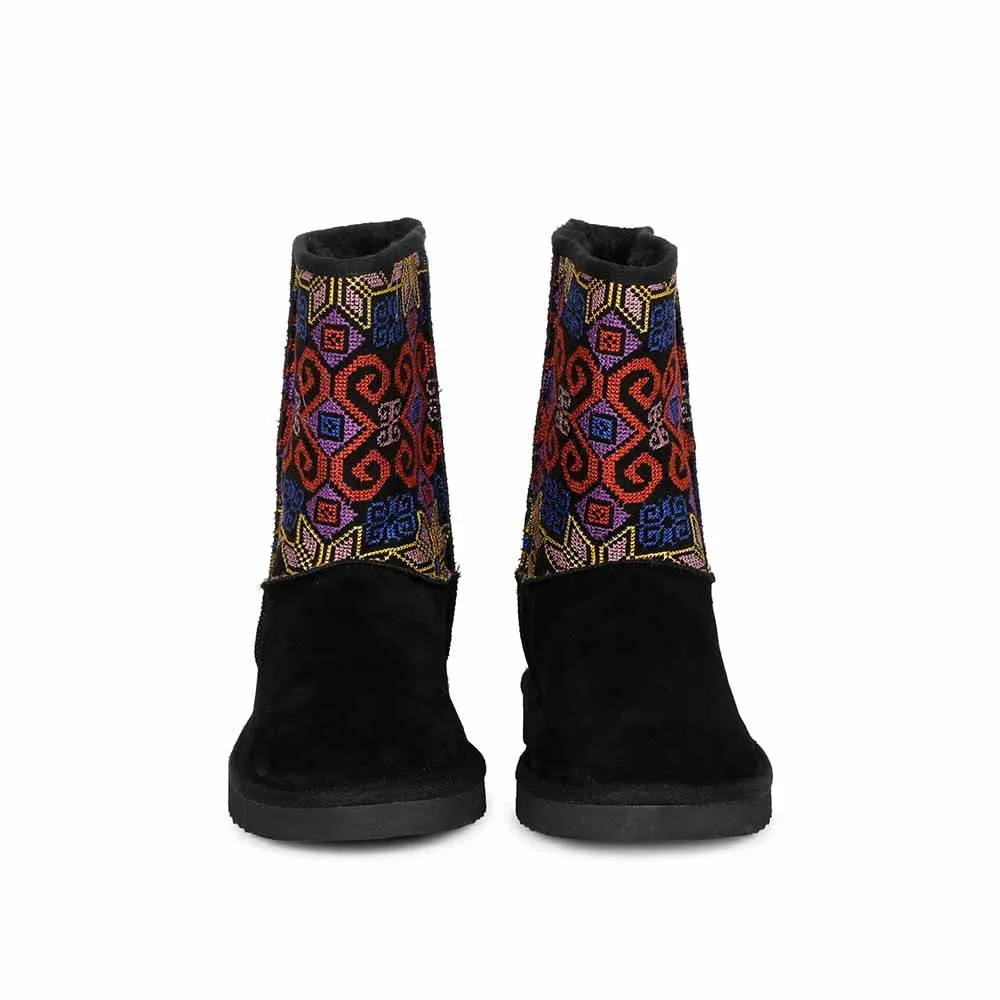 Saint G Multi Embroidered Black Suede Leather Snug Boots