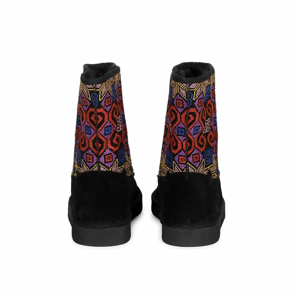 Saint G Multi Embroidered Black Suede Leather Snug Boots