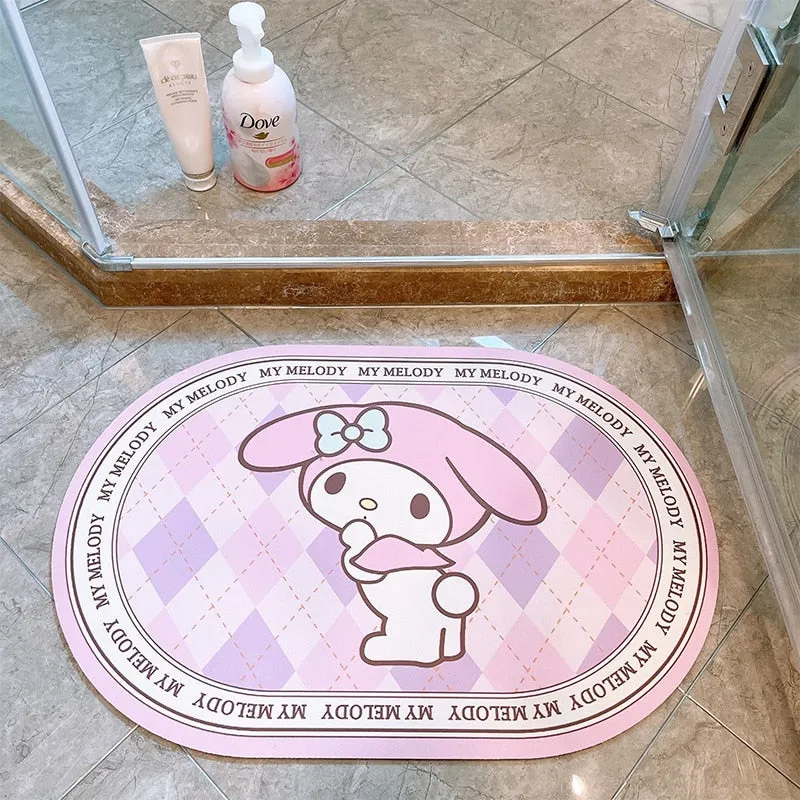 Sanrio Hello Kitty My Melody Cinnamoroll Kuromi Bathroom Absorbent Quick Dry Floor Mat