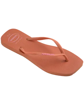 Slim Square Logo Pop Up Flip Flops in Pink Clay