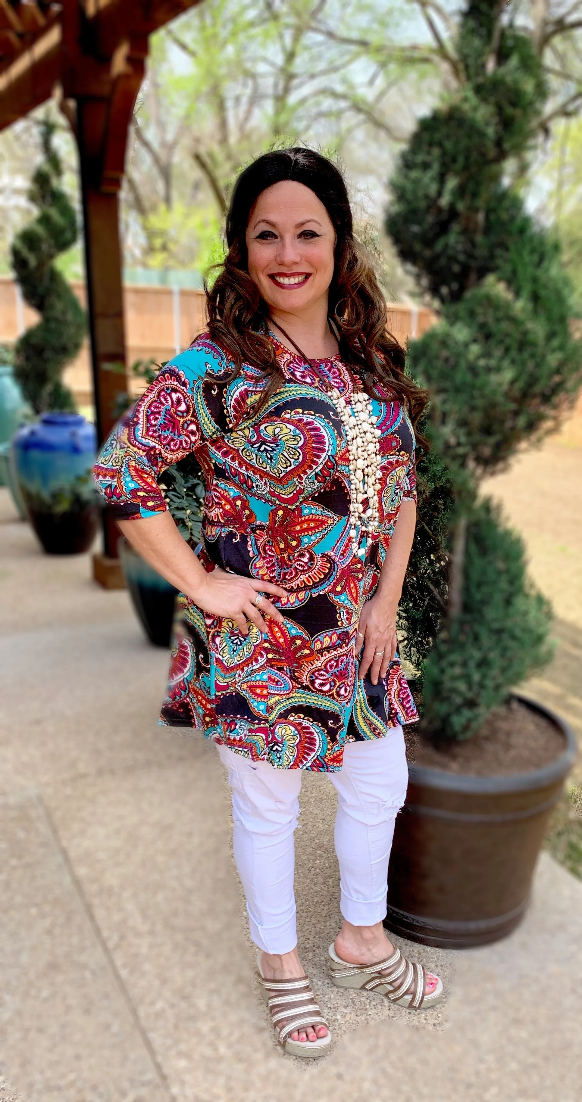 S,M,L : Black Multi Color Paisley Flutter Tunic
