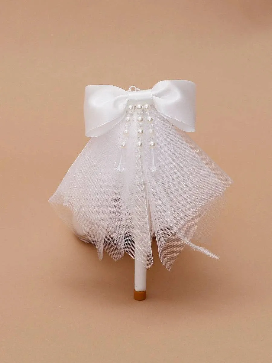 Stiletto Satin White Pearl Crystal Niche Wedding Shoes