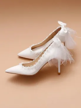 Stiletto Satin White Pearl Crystal Niche Wedding Shoes