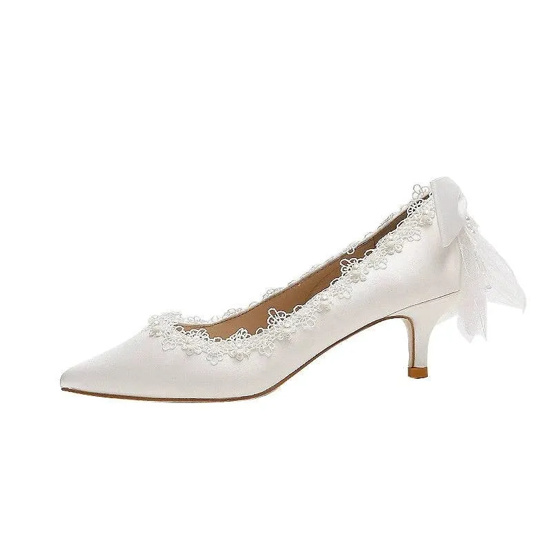 Stiletto Satin White Pearl Crystal Niche Wedding Shoes