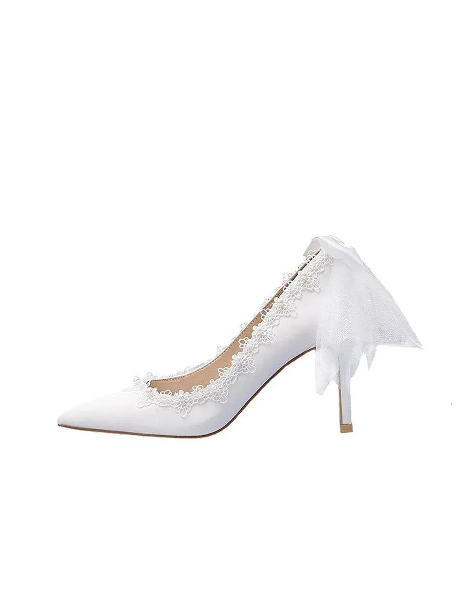 Stiletto Satin White Pearl Crystal Niche Wedding Shoes