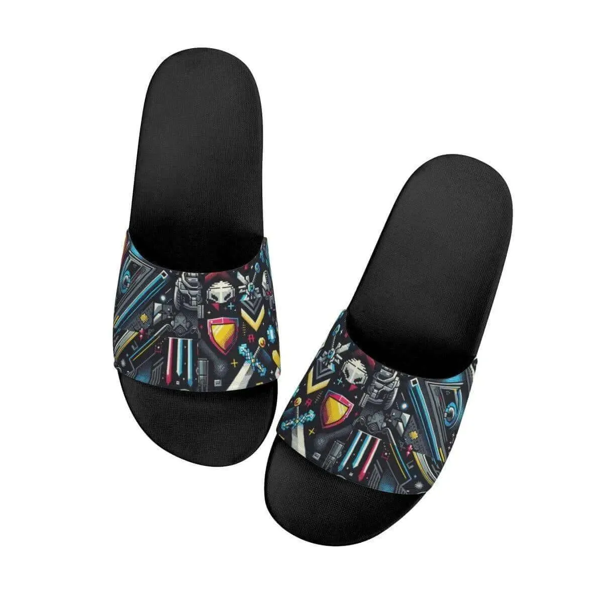 Teal Pattern Slide Sandals