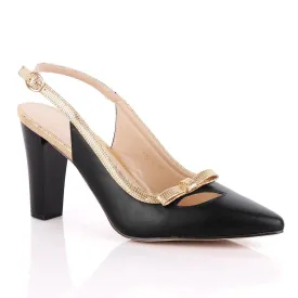 Vincci Classic Ladies Pointed Toe Pumps Buckle Black And Gold Heels Shoe