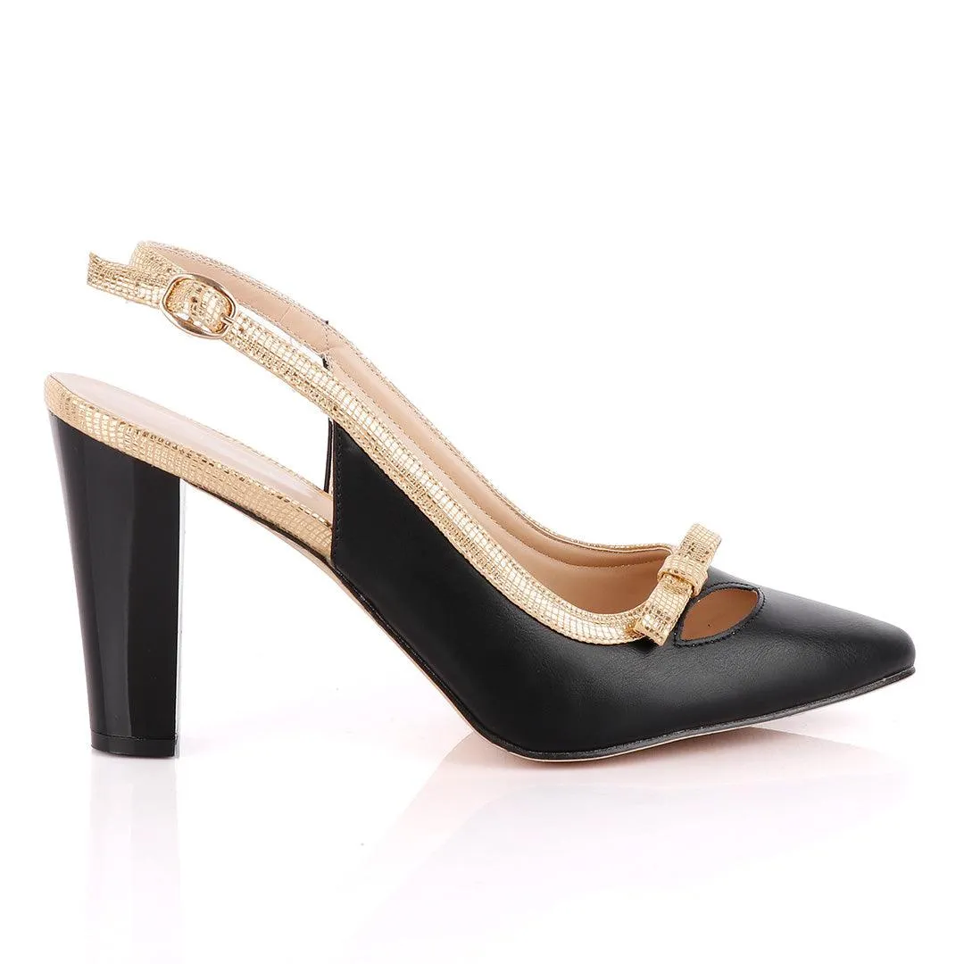 Vincci Classic Ladies Pointed Toe Pumps Buckle Black And Gold Heels Shoe
