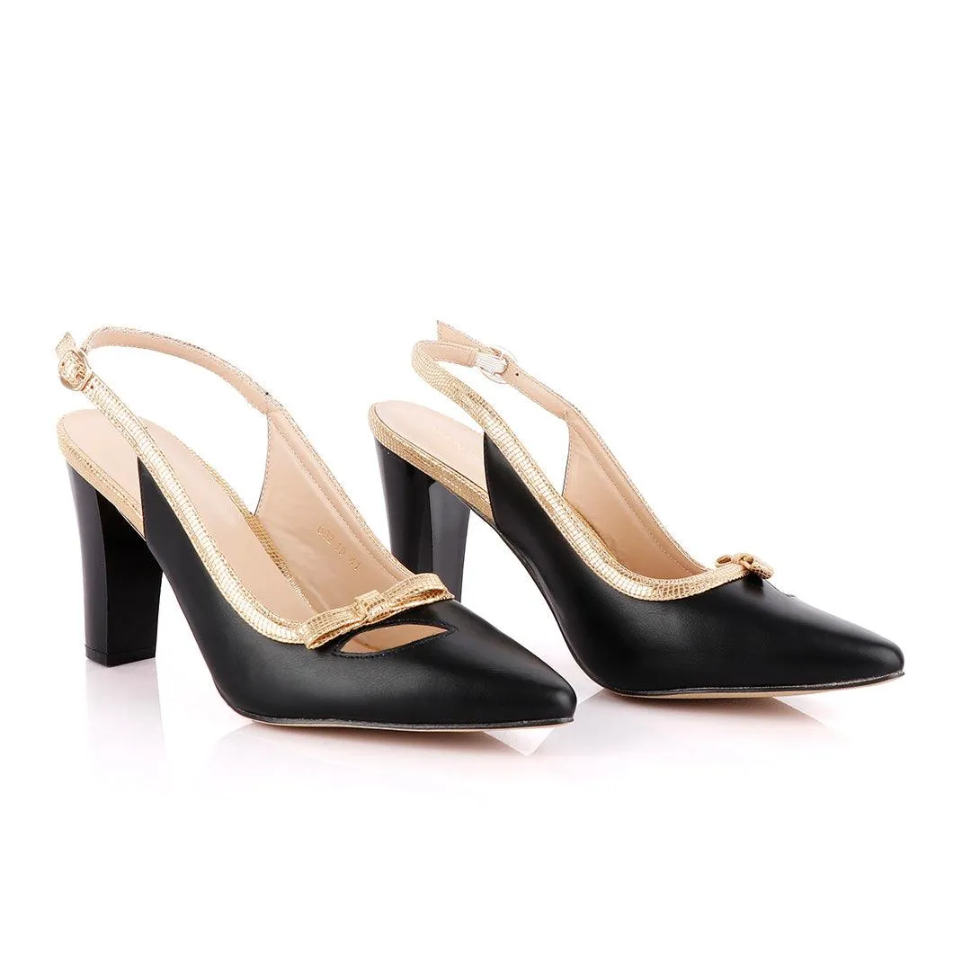 Vincci Classic Ladies Pointed Toe Pumps Buckle Black And Gold Heels Shoe