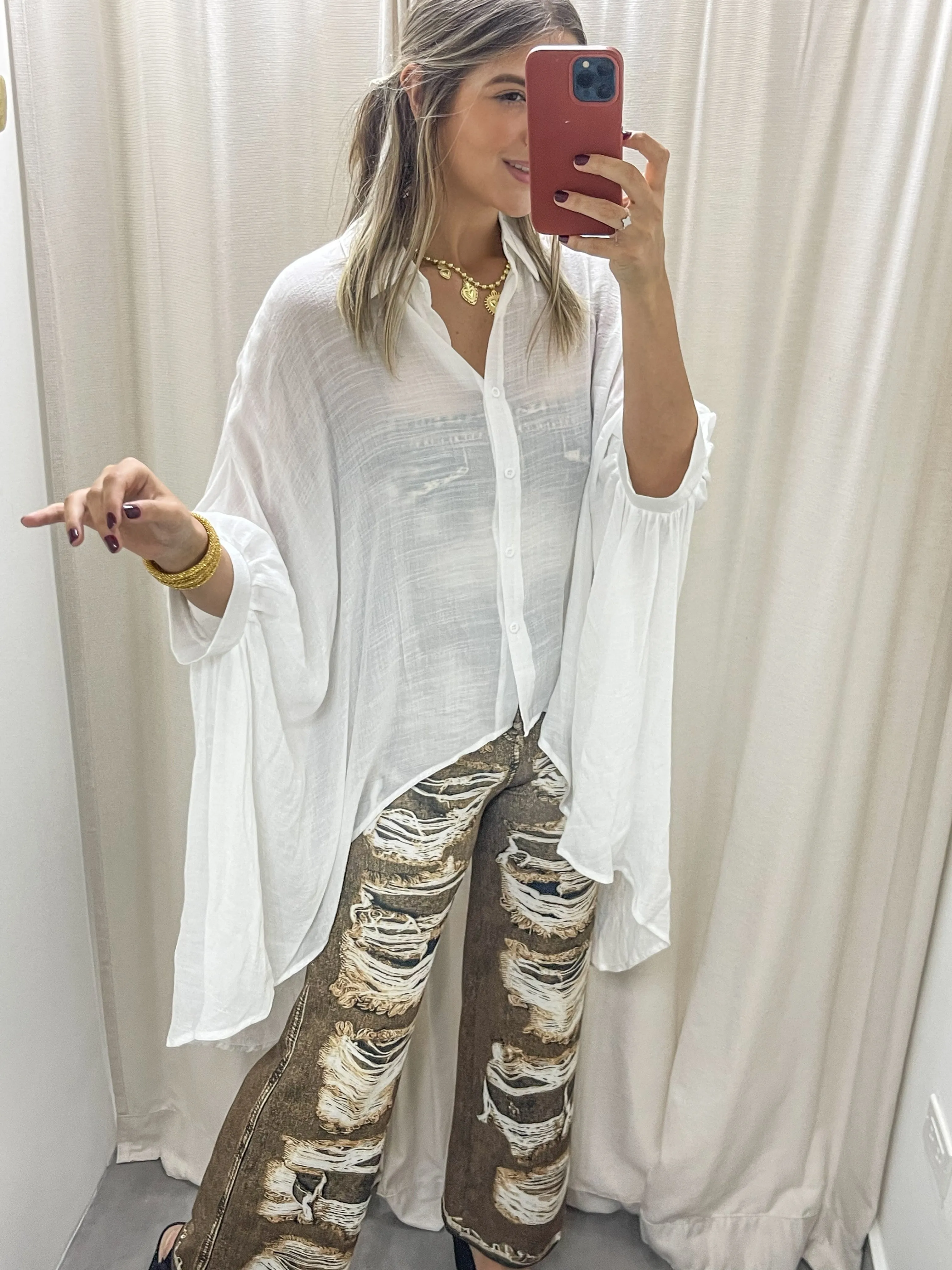 WHITE HIGH LOW SHEER TUNIC BLOUSE