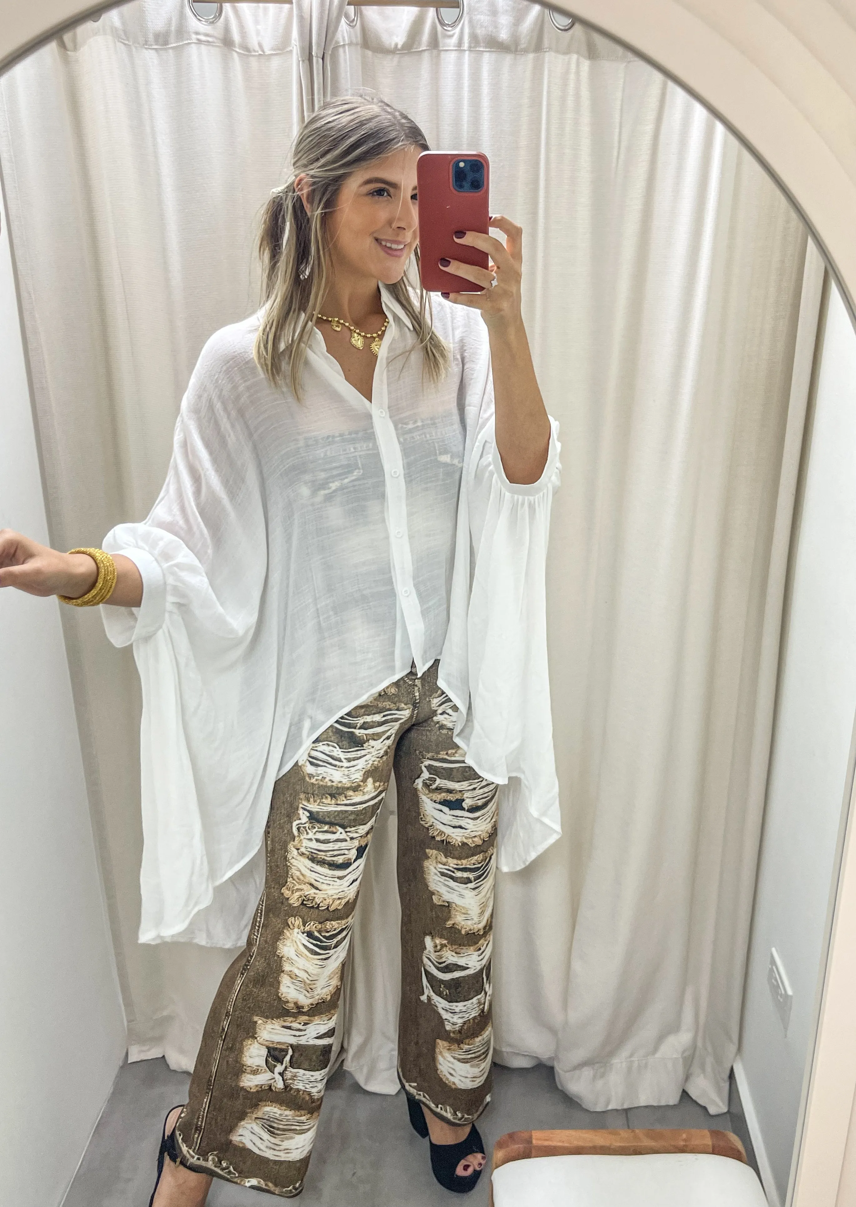 WHITE HIGH LOW SHEER TUNIC BLOUSE