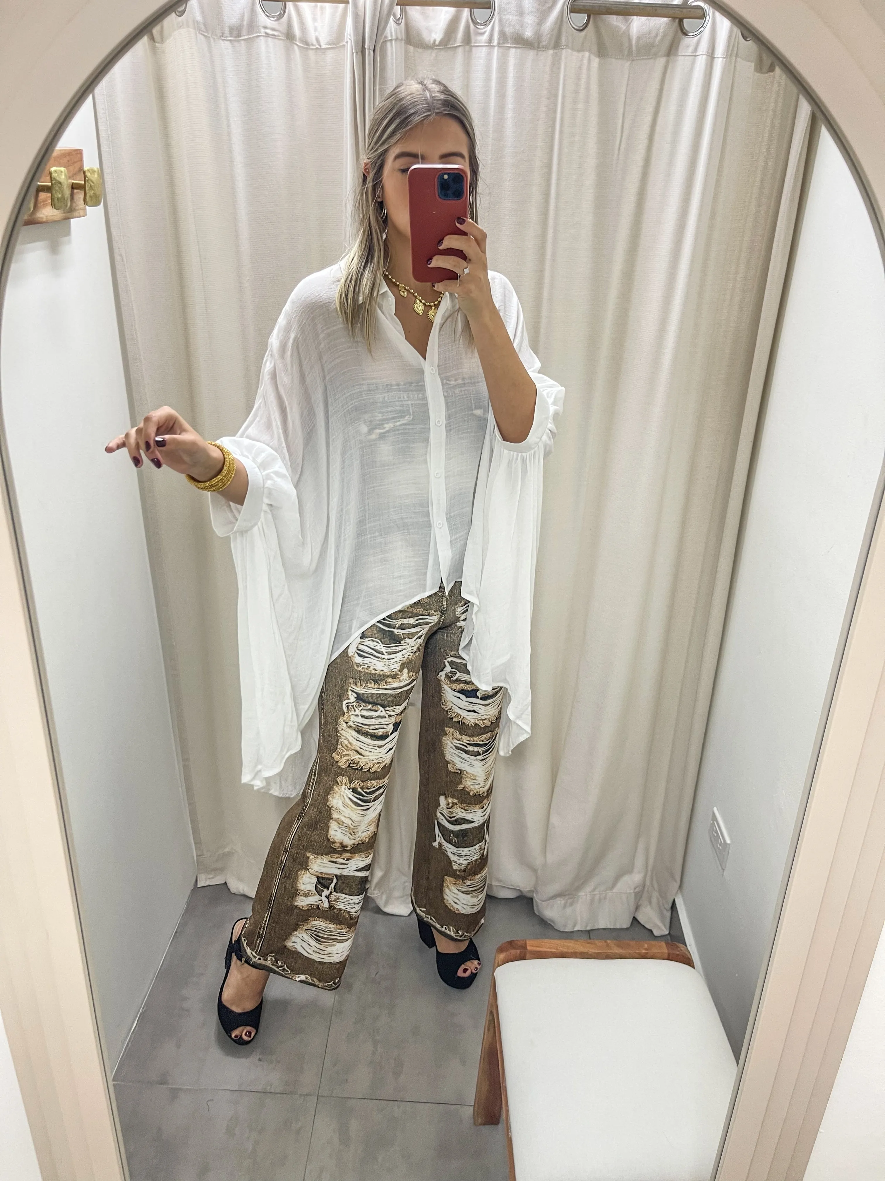 WHITE HIGH LOW SHEER TUNIC BLOUSE