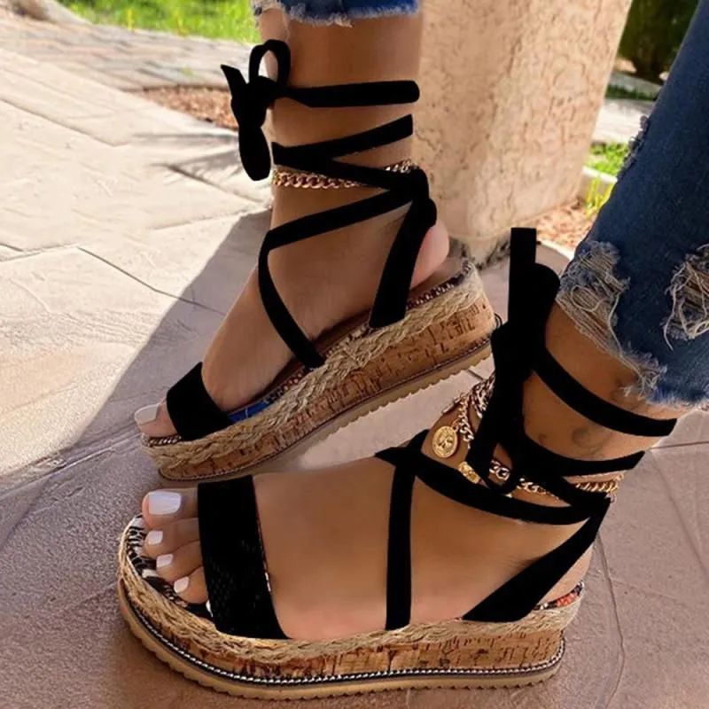 Women Snakeskin Lace Up Strappy Platform Sandals