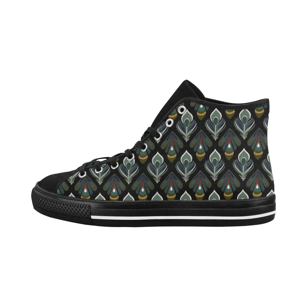 Women's Peacock Print High Top Canvas Shoes