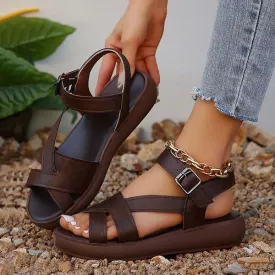 Women's Retro Cross Strap Thick Soled Sandals 80656288S